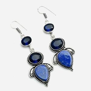 Elegant Blue Lapis Lazuli and Tanzanite Silver Dangle Earrings